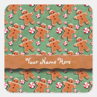 Gingerbread Men Cookies Candies Green Sticker