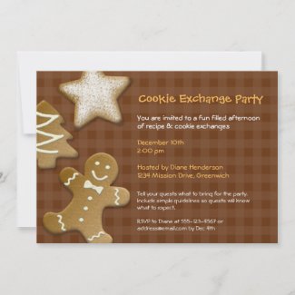 Gingerbread sugar cookie exchange swap brown party invitation
