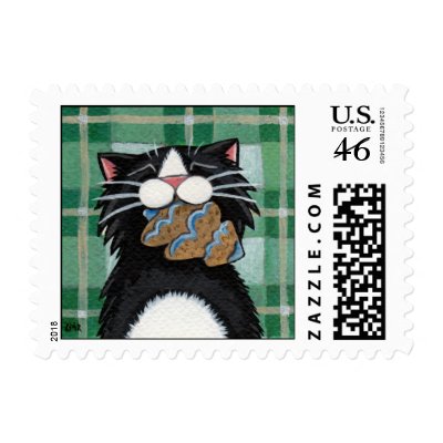 Gingerbread Xmas Tree - Whimsical Cat Postage by LisaMarieArt