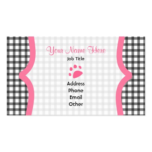Gingham and Pink Ear Dog Pet Spa & Salon Business Cards (back side)