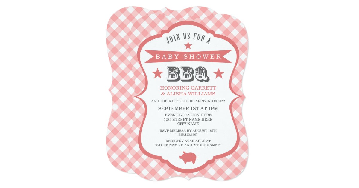 Gingham Barbecue Baby Shower Invitation / Coral | Zazzle