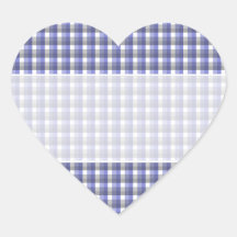 Gingham check pattern. Blue, Gray, White. Heart Stickers