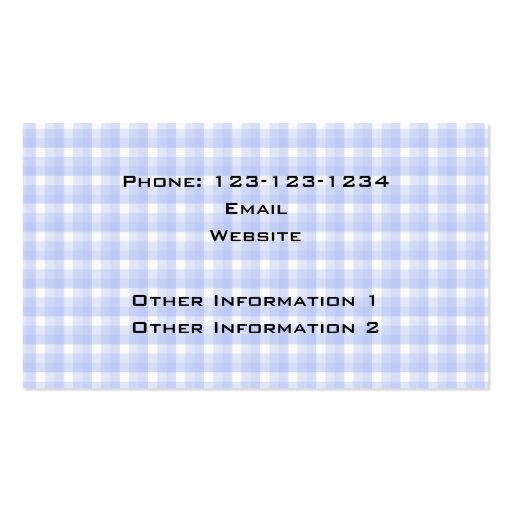 Gingham check pattern. Light Blue & White. Business Card Template (back side)