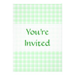 Gingham check pattern. Light Green and White. Custom Invitation