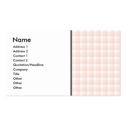 Gingham check pattern. Peach pink and white. Business Card Templates
