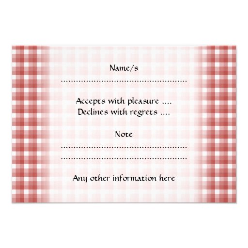 Gingham check pattern. Red and White. Personalized Invitations