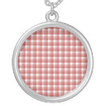 Gingham check pattern. Red and White. Personalized Necklace