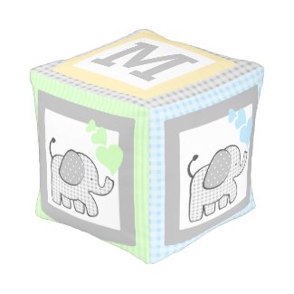 Gingham Elephant Baby Block Cube Pouf