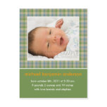 Gingham Green/Blue • Baby Announcement postcards