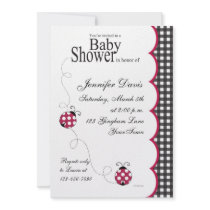 Gingham Lady Bug Baby Shower Invitation