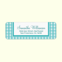 Gingham Plaid Return Address Labels (aqua) labels
