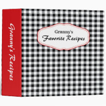 Gingham red, black and white recipes binder
