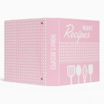 Gingham & Utensils Recipe (Pink) 3 Ring Binder