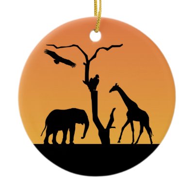 Giraffe african sunet silhouette ornament