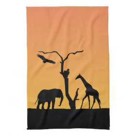 Giraffe african sunset silhouette tea towel