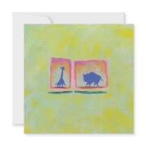 Giraffe and buffalo original art modern painting custom invites