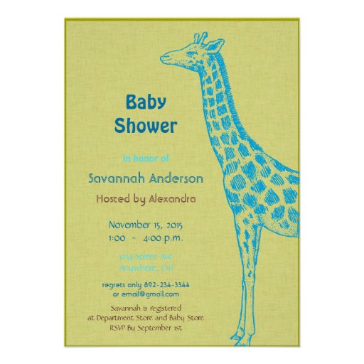 Giraffe Baby Boy Shower Invitations