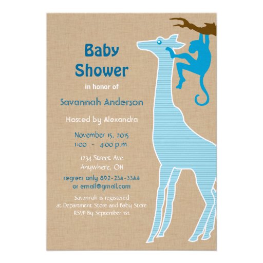 Giraffe Baby Boy Shower Invitations 5" X 7" Invitation Card | Zazzle