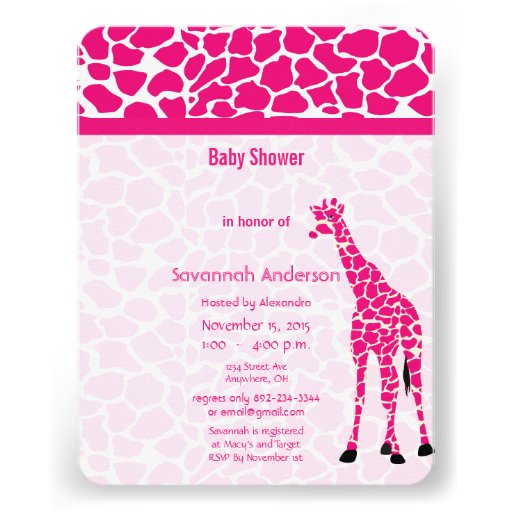 Giraffe Baby Girl PINK Modern Pattern Baby Shower Personalized ...
