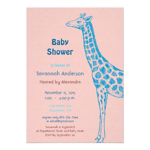 Giraffe Baby Girl Shower Invitations