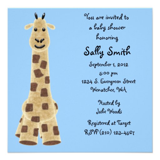 Giraffe Baby Shower Invitation - blue background from Zazzle.com