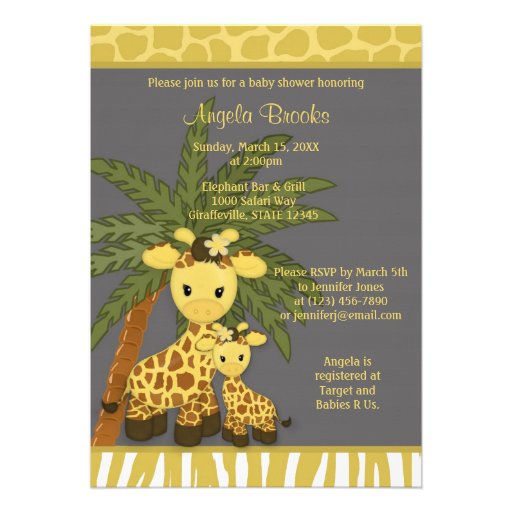 Giraffe Baby Shower Invitation Mommy Gray Yellow