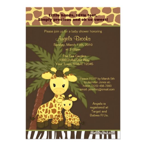 Giraffe Baby Shower Invitation Safari Jungle Mommy (front side)