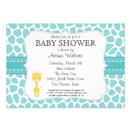 Giraffe Baby Shower Invitations (front side)