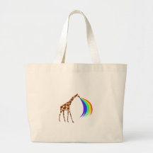 Giraffe barfing a rainbow canvas bags