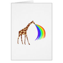 Giraffe barfing a rainbow greeting cards