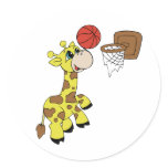 Giraffe Basketball Round Sticker