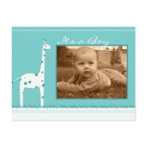 Giraffe Blue Its a Boy announcement postcards by MarbiaStudiosBaby Giraffe Blue Its a Boy announcement postcards