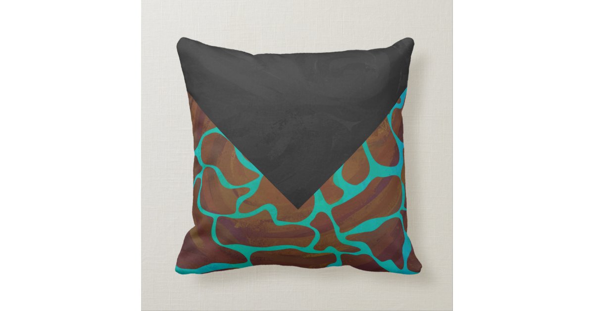 Giraffe Brown and Teal Print Throw Pillow Zazzle