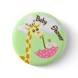 Giraffe Carrying Umbrella Baby Shower Invitation Pinback Button