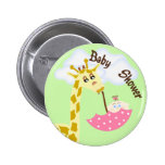 Giraffe Carrying Umbrella Baby Shower Invitation Pinback Button