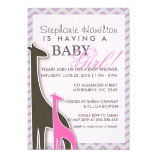 Giraffe chevron baby girl shower invites