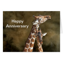 Giraffe Couple Snuggle Personalized Anniversary Ca Greeting Cards