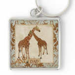 Giraffe Dad Damask Keychain