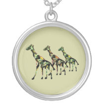 Giraffe Family Silver Necklace