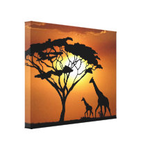 Giraffe Family Stretched Canvas Prints