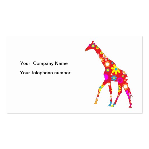 Giraffe funky retro floral custom business card (front side)