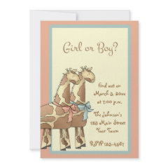 Giraffe themed Baby Gender Reveal Invitations Giraffe Gender Reveal Invitation zazzle_invitation