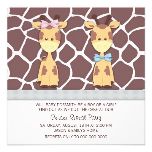 Giraffe Gender Reveal Party Invitations (front side)