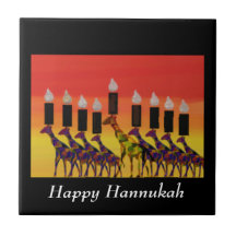 Giraffe Hannukah Menorah Ceramic Tile