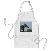 Giraffe head against blue sky photograph picture aprons