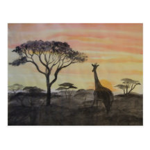 Giraffe in African Sunset Post Cards