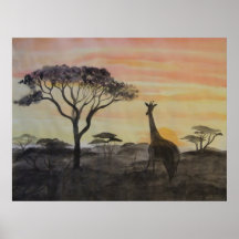 Giraffe in African Sunset Posters