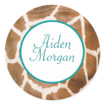Giraffe in Blue - Customized Round Stickers