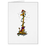 Giraffe in lights on sled greeting cards