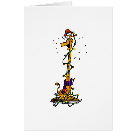 Giraffe in lights on sled stationery note card